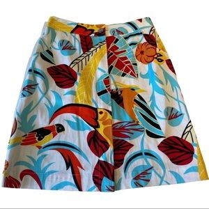 Etcetera Bird Floral Print Spring Full-Zip Skirt 0